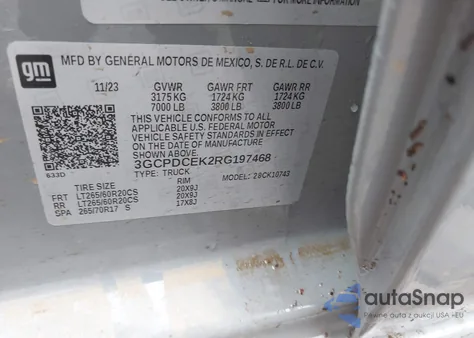 2024 Chevrolet Silverado 1500 4Wd Standard Bed Custom Trail Boss из США, поврежденный, VIN 3GCPDCEK2RG197468